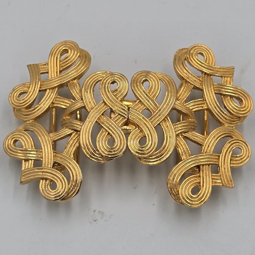 Vintage Signed Mimi di Niscemi Gold Plated Infinity Ribbon Belt Buckle Set